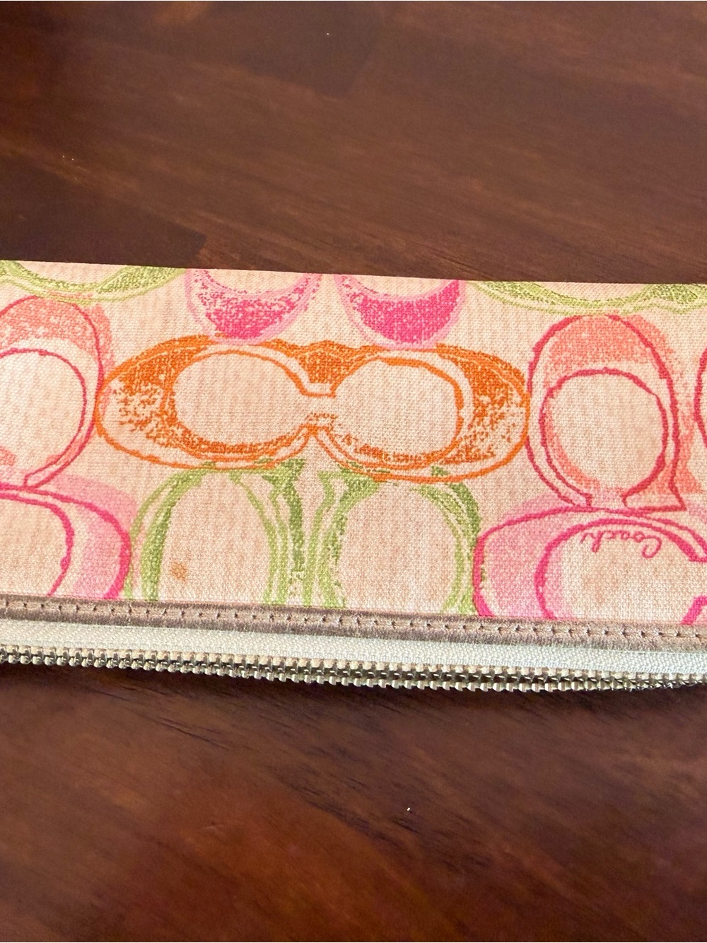Coach Canvas Wristlet in Pink, Orange & Green